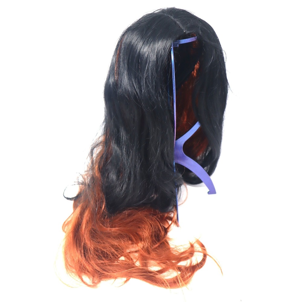 Black Auburn Red Long Wavy Wig Two Tone Skintop Cap Cosplay Costume Halloween